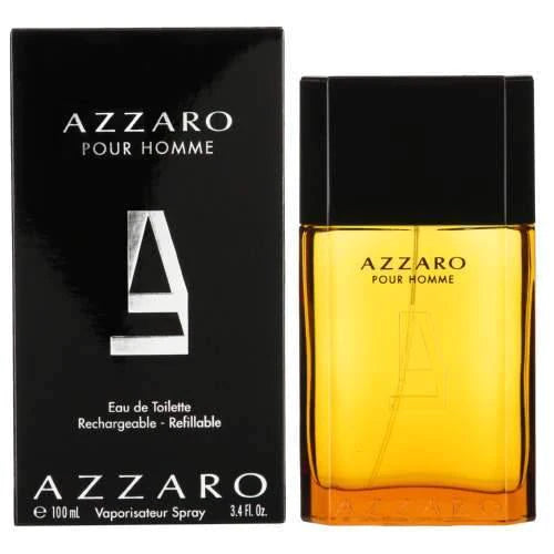 Azzaro Pour Homme perfume bottle and packaging on a white background