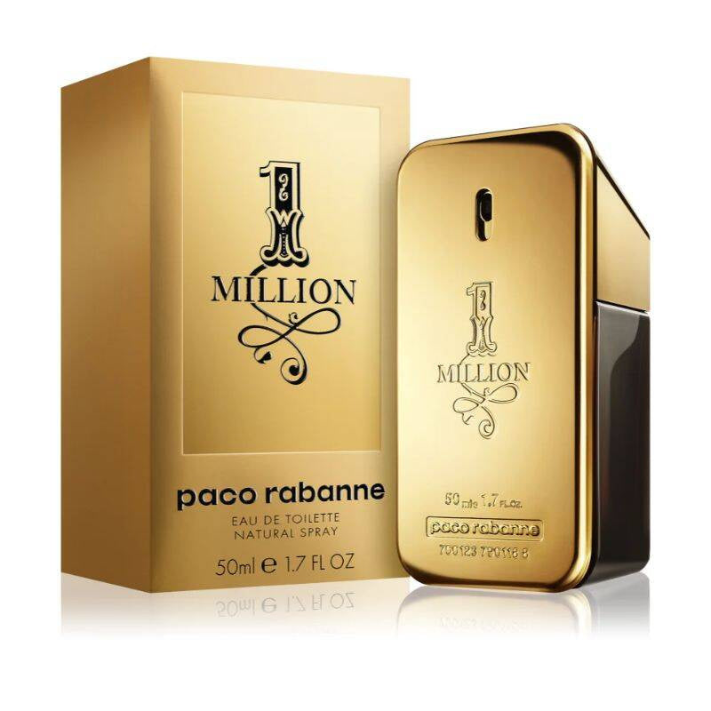 Paco Rabanne 1 Million perfume bottle and packaging on a white background