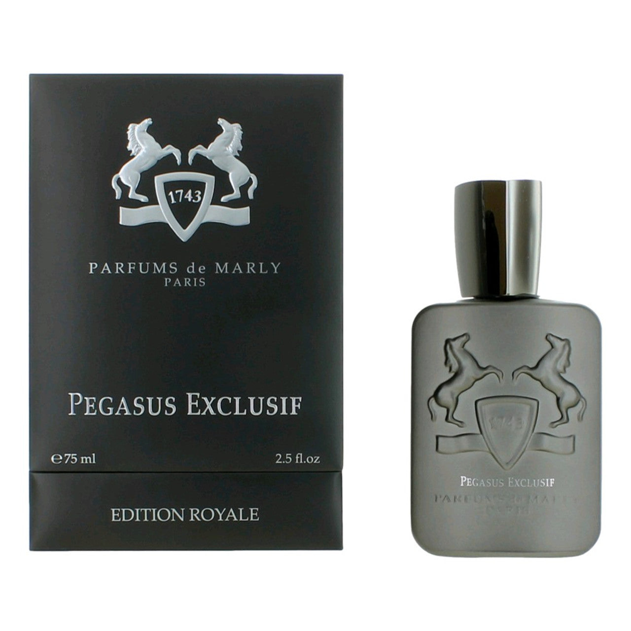 Parfums de Marly Pegasus Exclusif Edition Royale perfume bottle and packaging on a white background