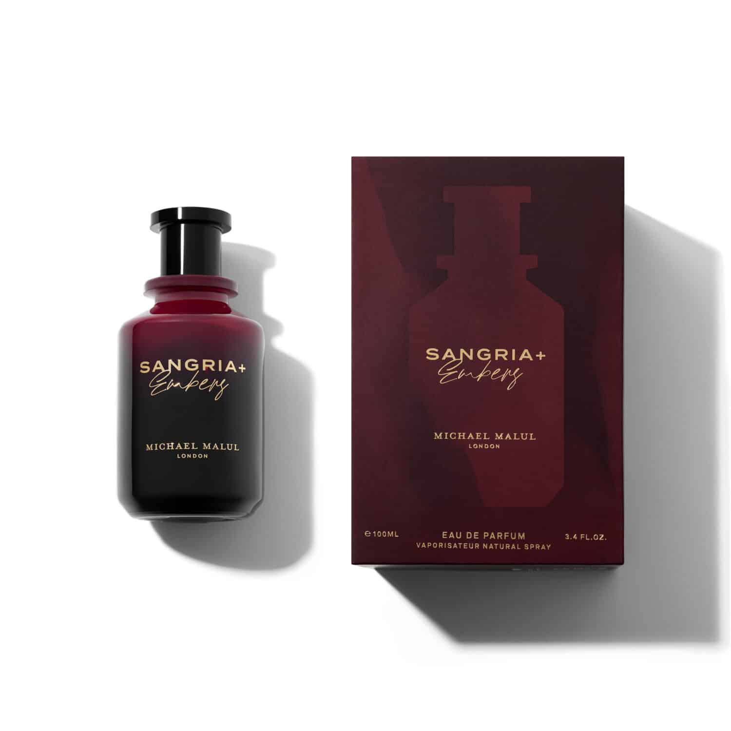 Sangria perfume bottle and packaging on a white background