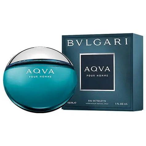 Bvlgari Aqva pour Homme perfume bottle and packaging on a white background