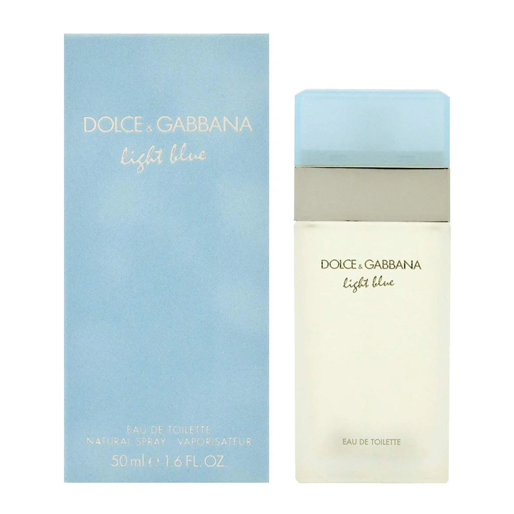 Dolce & Gabbana Light Blue perfume bottle and packaging on a white background