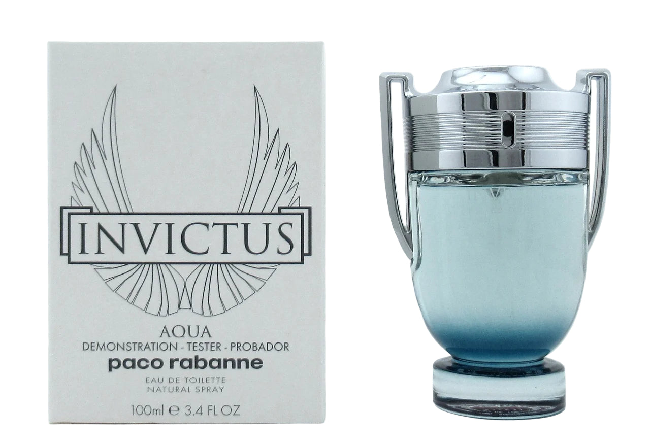 Paco Rabanne Invictus Aqua perfume bottle and packaging on a white background