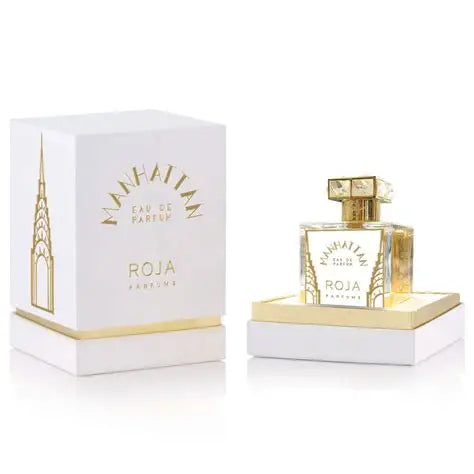 Perfume bottle and packaging of Roja Parfums on a white background