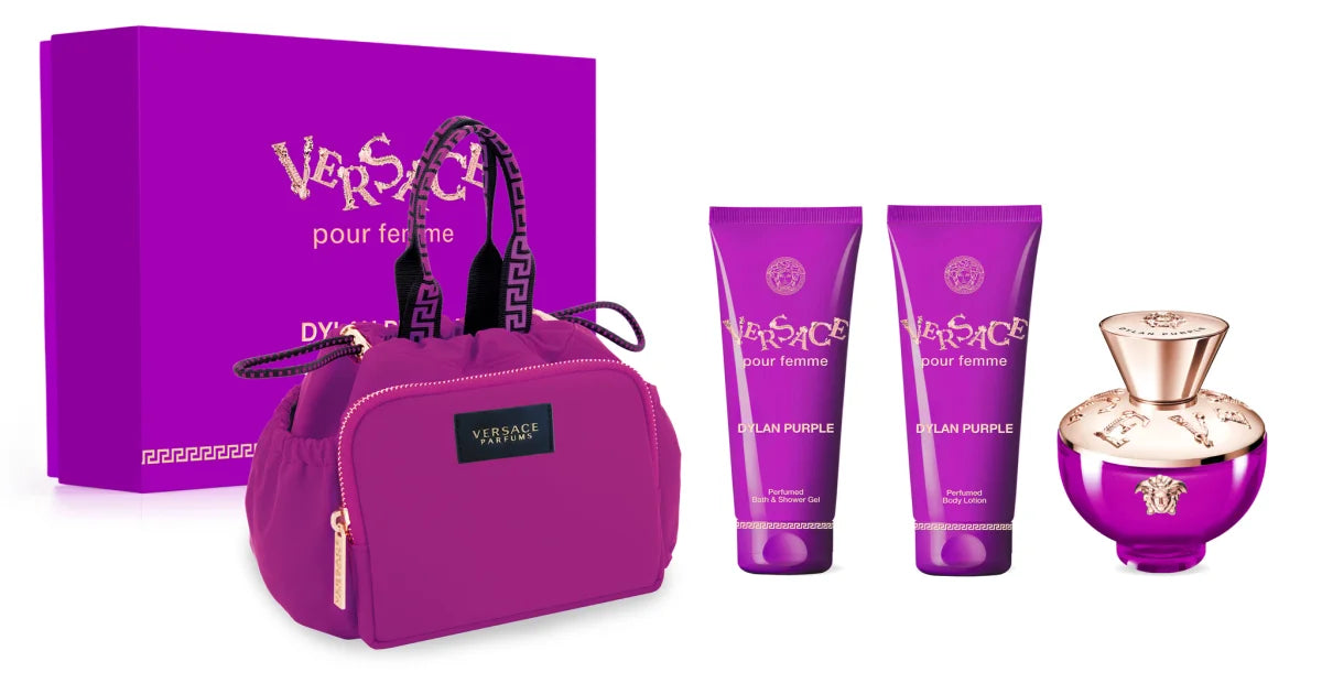 新品未使用　Versace Dylan Purple 100mlセット Versace Pour Femme Dylan Purple Perfume & Body Wash 4 Pcs Gift Set